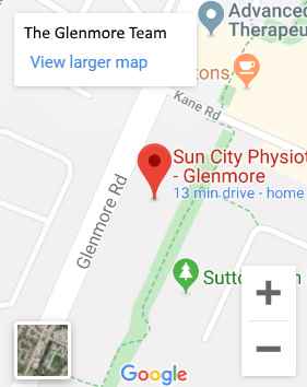 Kelowna Physiotherapy map showing Glenmore location.